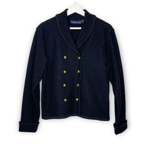 Vintage Eagle Eye Black Button Up Cardigan Sweater Boiled Wool Womens Size Small - Picture 1 of 10